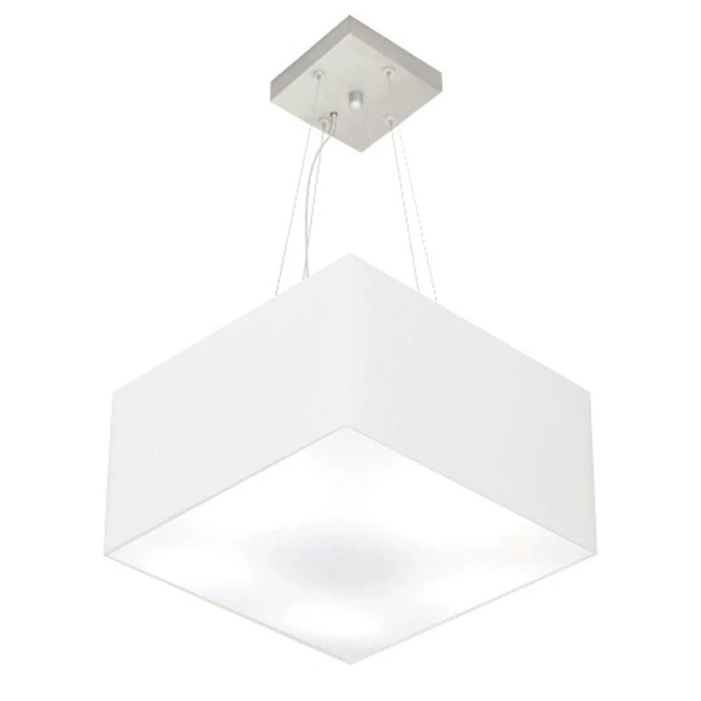 Lustre Pendente Quadrado Md-4041 Cúpula Em Tecido 21/35x35cm Branco - Bivolt