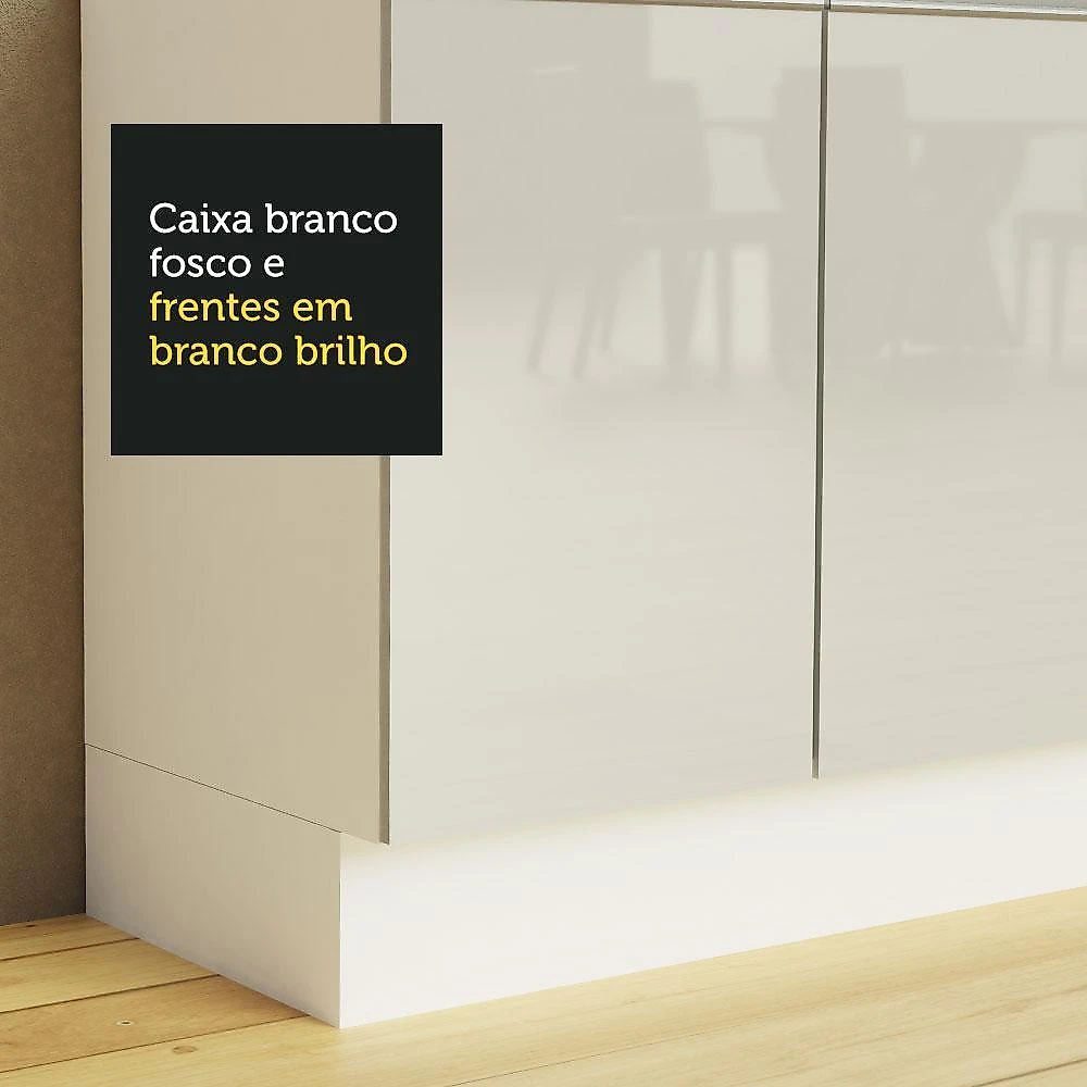 Cozinha completa 100% mdf madesa acordes 330006 com armário e balcão - frentes branco brilho
