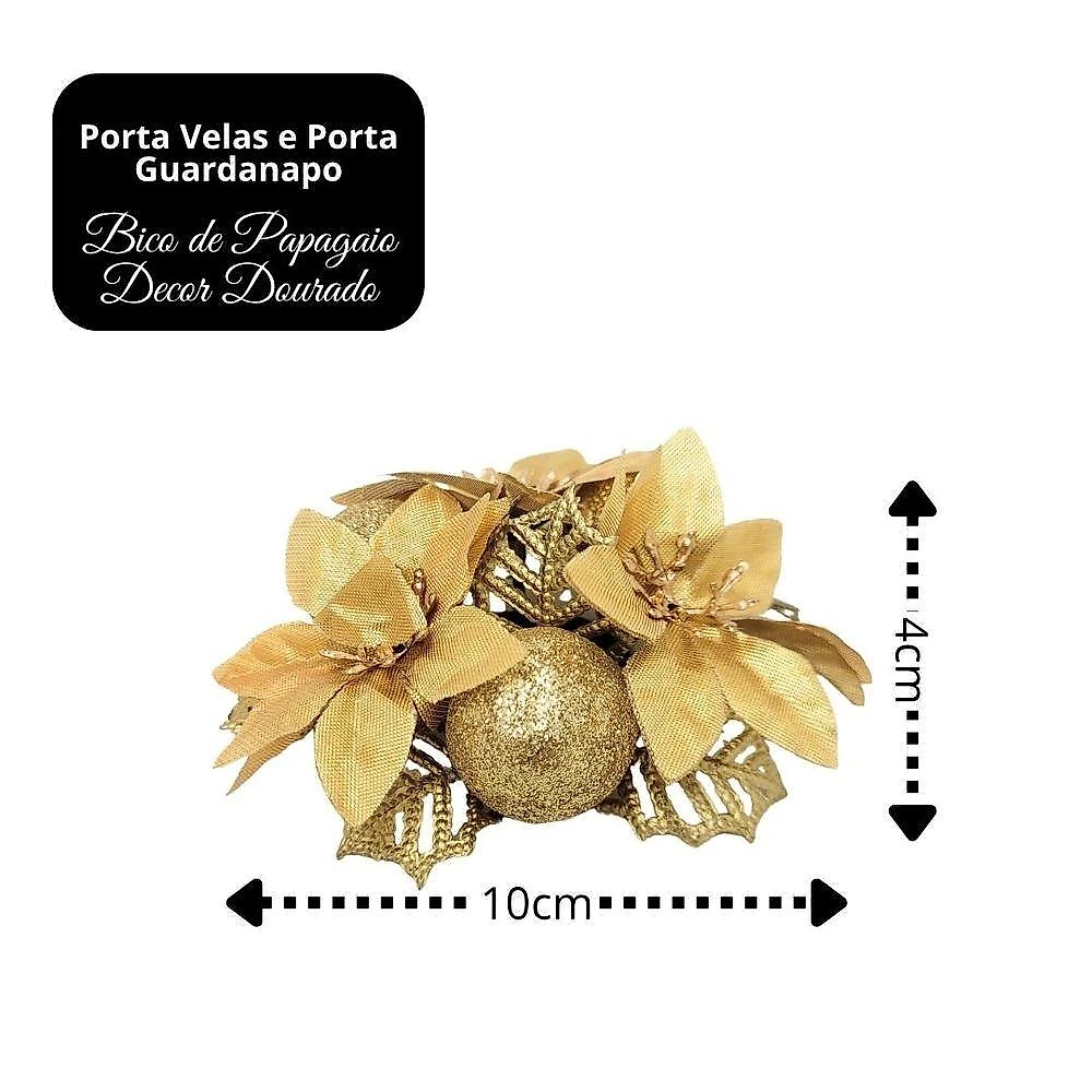 Kit 4 Porta Guardanapo Bico de Papagaio Decorado Natalino 2 em 1 Porta Velas Dourado Yangzi