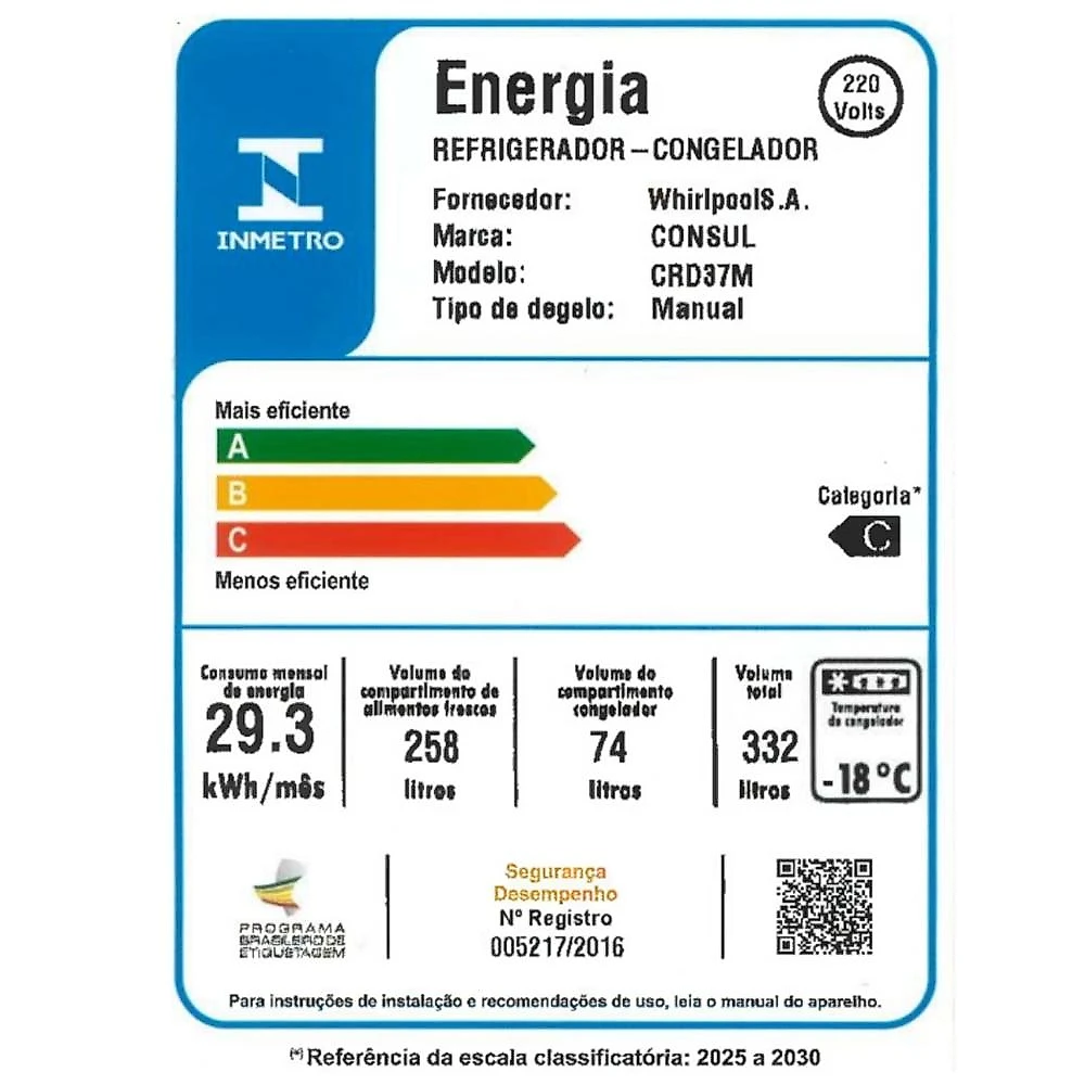 Geladeira Consul Cycle Defrost Duplex CRD37MB, 332 Litros, Branca - 220V 220 Volts