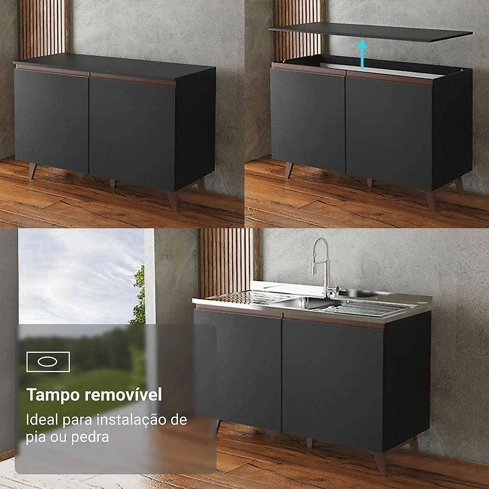 Armário De Cozinha Completa 250cm Preto Reims Madesa 09 Preto