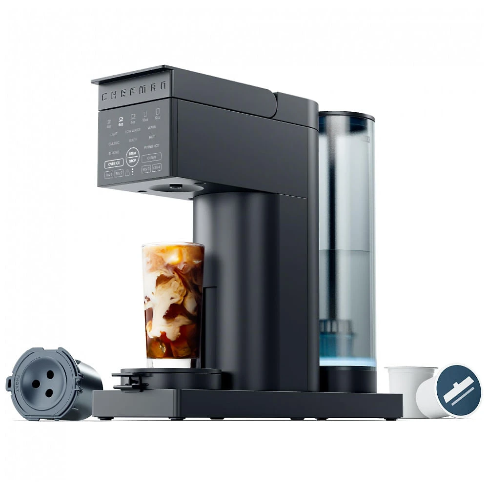 Cafeteira Individual Chefman Caffeinator Midnight Pods e Moído Função Café Gelado 1500W 120V