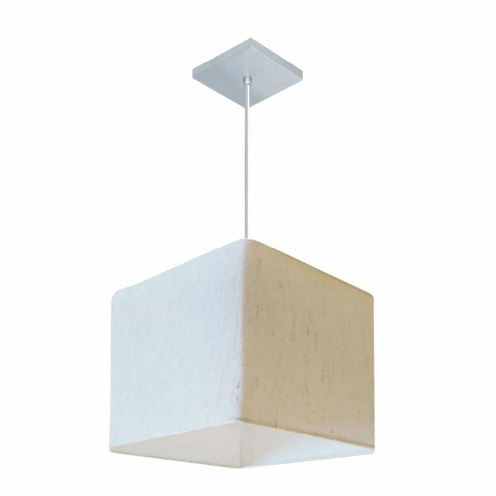 Lustre Pendente Quadrado Md-4058 Cúpula Em Tecido 21/25x25cm Linho Bege - Bivolt