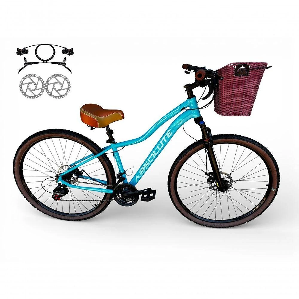 Bicicleta Aro 29 Feminina Absolute Hera Retrô Vintage 21v Hidráulica Selim Confortável Cesta Azul Tamano 17