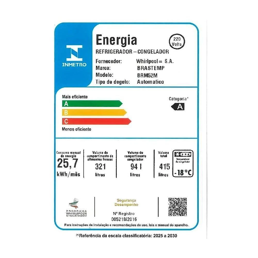 Geladeira Brastemp Duplex Frost Free Inverter 415L Xpert Smart Cold BRM52MB Branco 220V