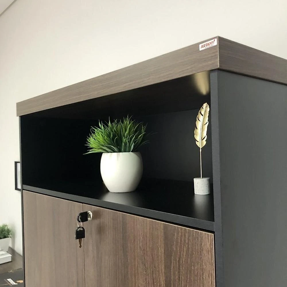 Conjunto Tamburato Mesa 1600 Gaveteiro Balcão 2 Portas Armário com Nicho e Balcão com Gavetas Charuto/Preto
