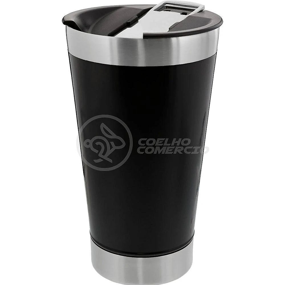 Copo Térmico Com Tampa E Abridor De Garrafa 473ml Preto