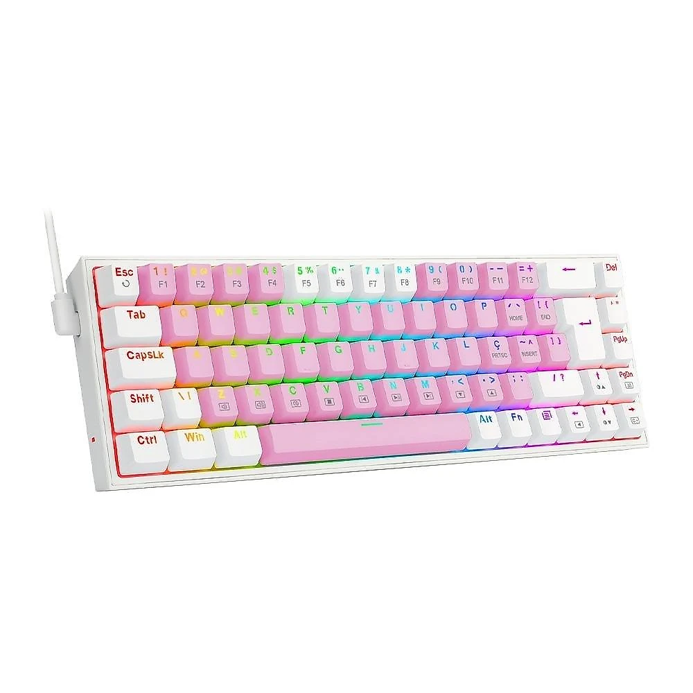 Teclado Mecânico Gamer Redragon Castor, RGB, Switch Blue, ABNT2, Rosa e Branco - K631PW-RGB (PT-BLUE)