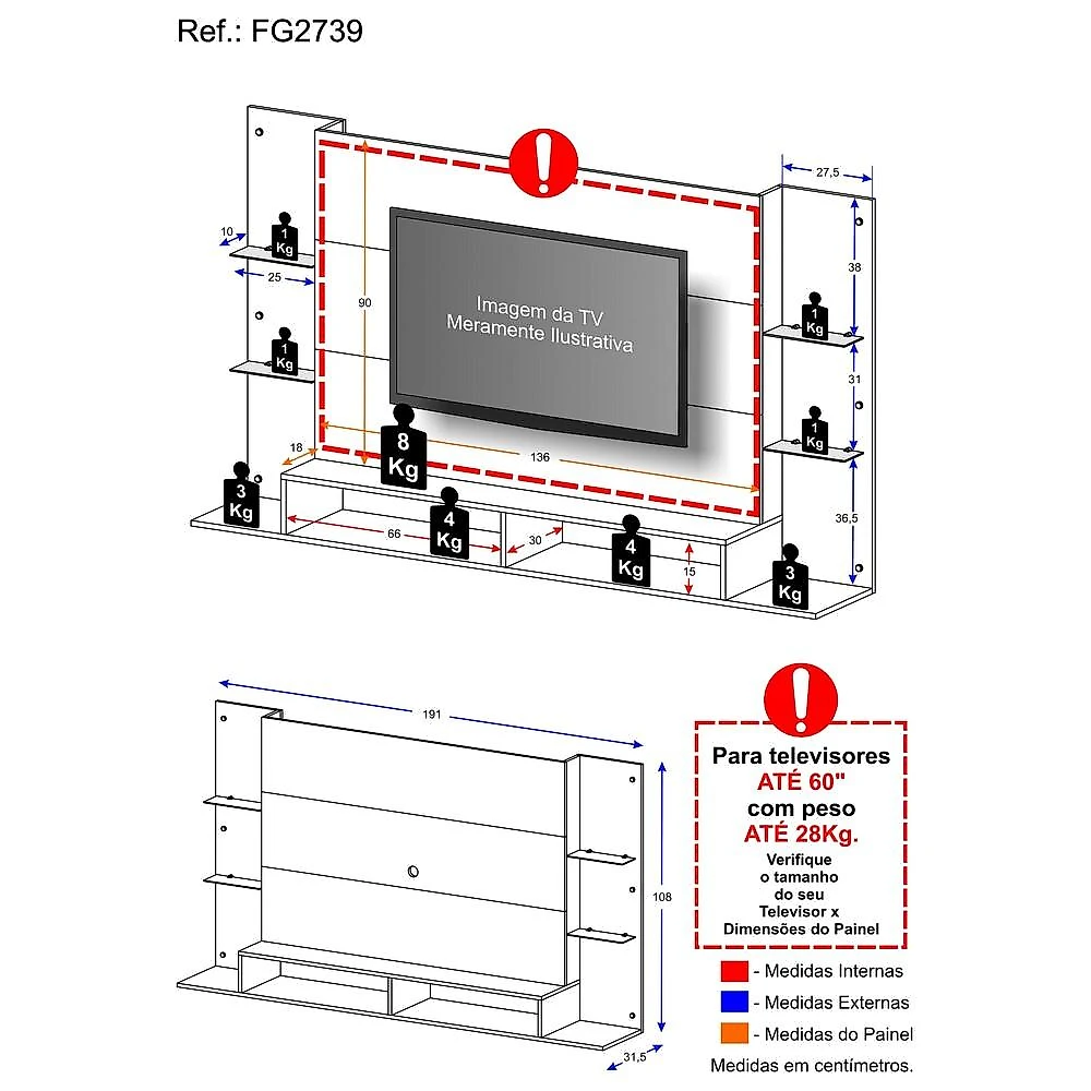 Miniatura Painel para TV até 60" Multimóveis Nairóbi FG2739 Preto