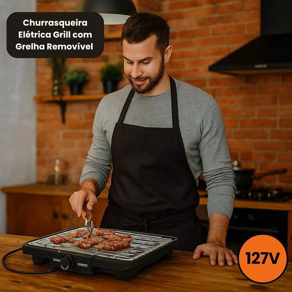 Churrasqueira Elétrica Startools Grill com Grelha Removível 2000W Preta 110V