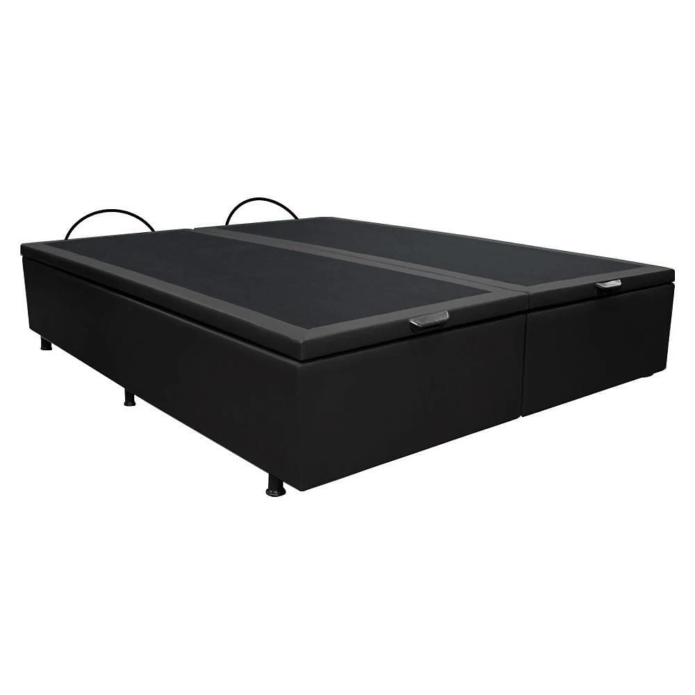 Base Box Baú Para Cama Casal Queen 158x198cm Bipartido Liz S05 Sintético Preto - Mpozenato
