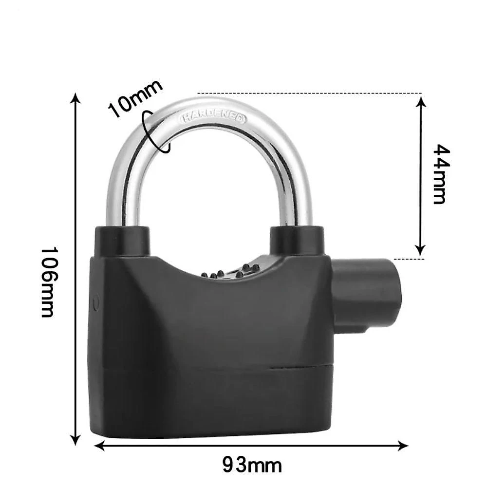 Cadeado com Alarme Sirene Anti Furto 110 DBA Som Alto Trava Sonoro Bike Moto Portao a Prova Agua