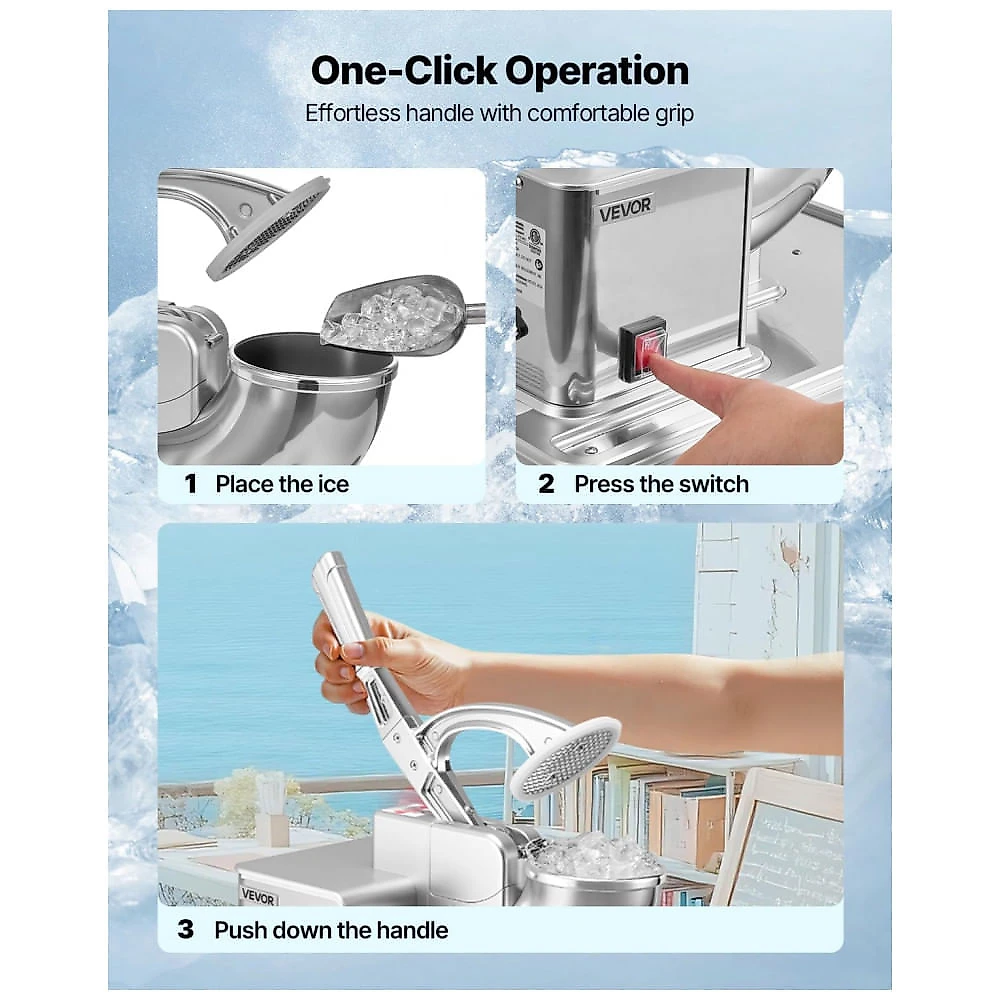 Máquina de Raspadinha Slush VEVOR WF-A108S 300 kg/h 4 Lâminas Inox Caixa 50L 110V