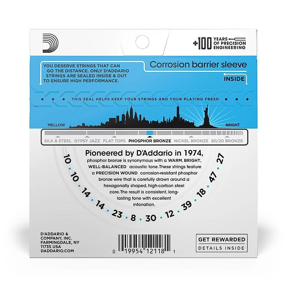 Encordoamento Violão Aço 12 Cordas EJ38 Phosphor Bronze 10-47 D'Addario