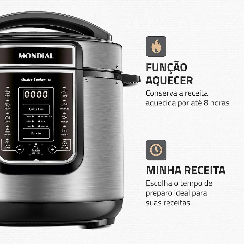 Panela de Pressão Elétrica 6L Mondial Master Cooker PE60 Preta Inox 127V 127V