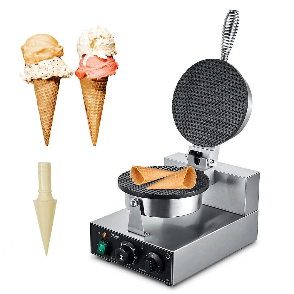 Máquina de Casquinha de Sorvete VEVOR 1230W Inox Antiaderente Controle de Temperatura 110V