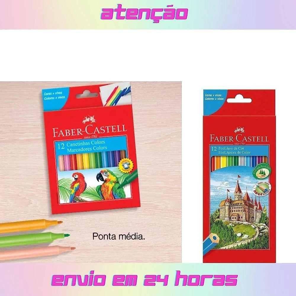 Kit Escolar Infantil Lápis De Cor + Canetinha Hidrográfica 12 Cores Faber-castell