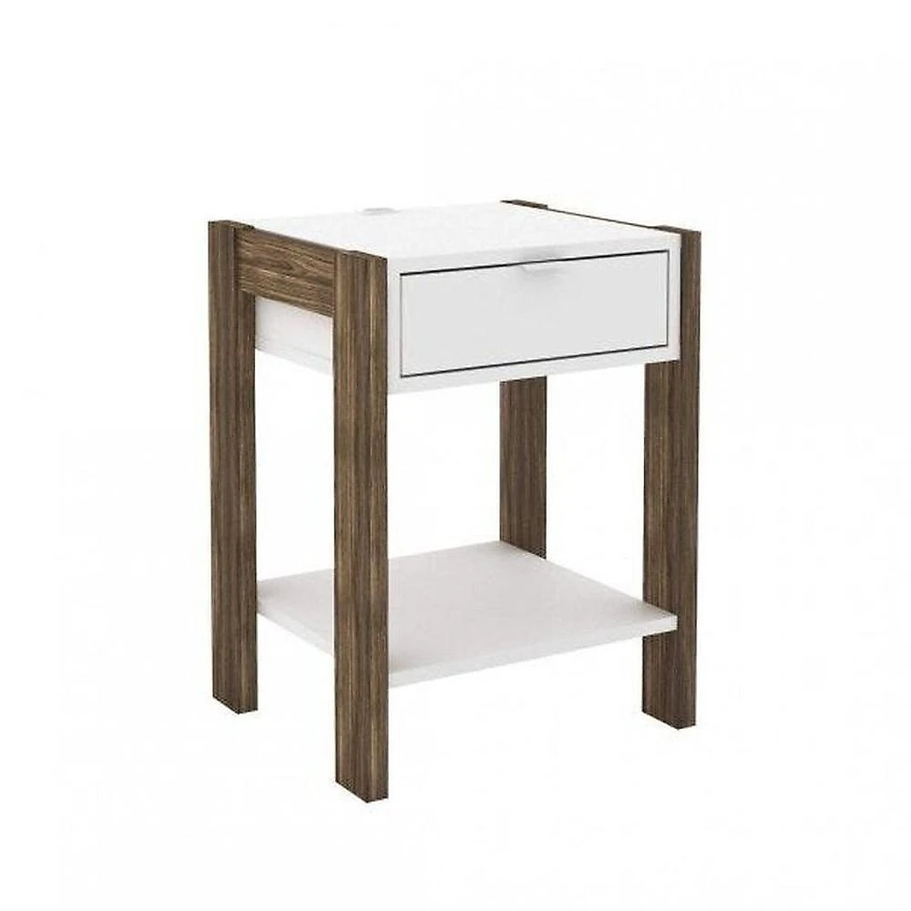 Conjunto Cama Solteiro com 1 Mesa de Cabeceira Nogal/Branco