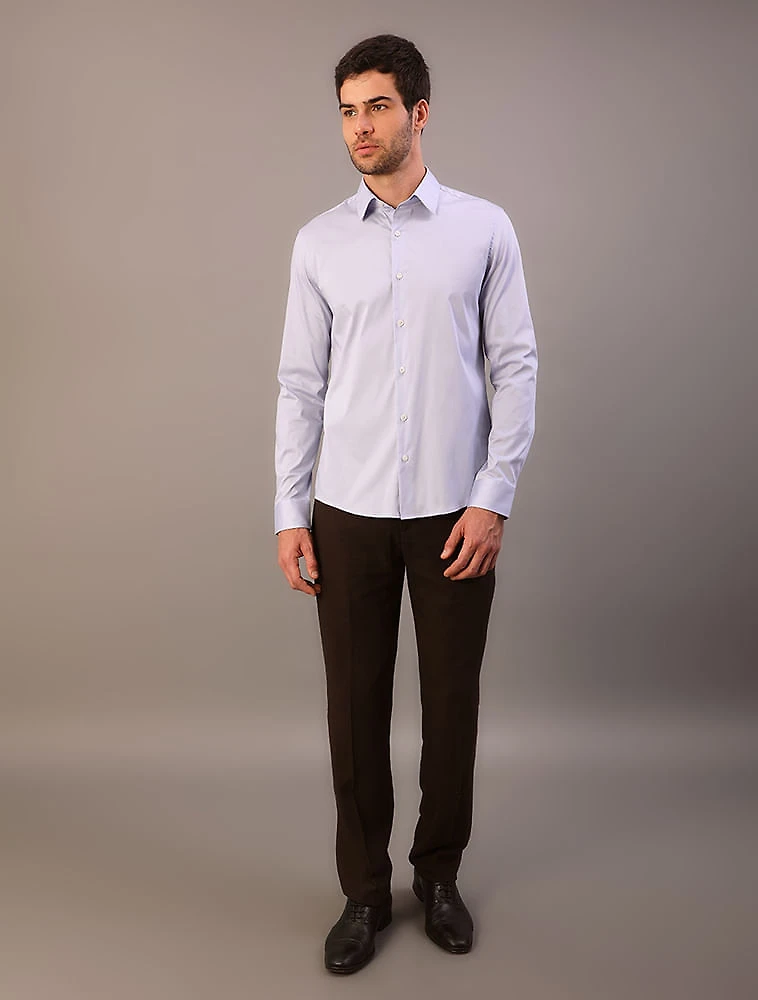 Camisa Masculina Manga Longa Slim Básica - Azul Claro