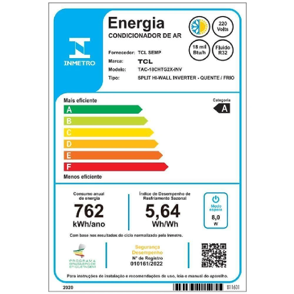 Ar condicionado split inverter tcl t-pro 2.0 18000 btus quente e frio 220v tac-18chtg2x-inv
