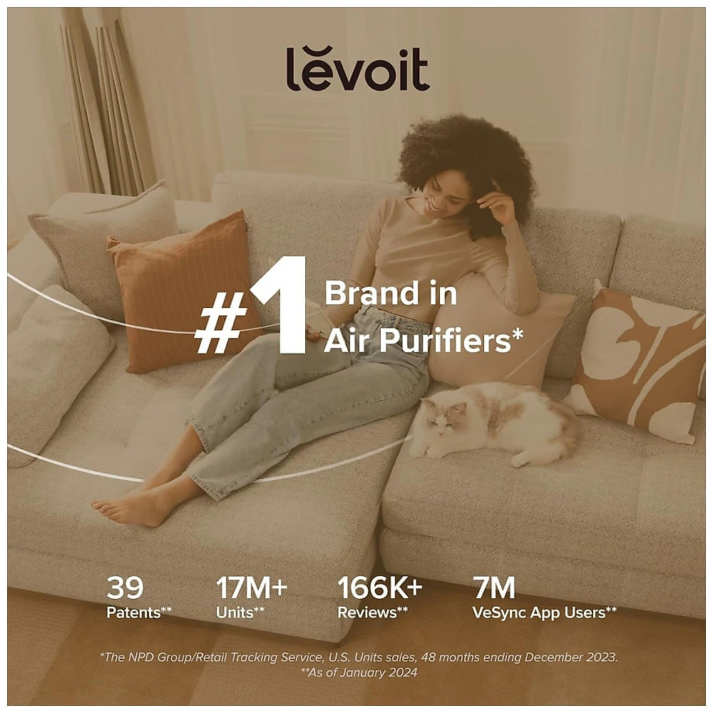 Purificador de Ar LEVOIT para Casa e Quarto, Filtro 3 em 1 com Esponja de Fragrância, Melhora Sono, Filtra Fumaça, Alergênicos, Pelos de Animais -