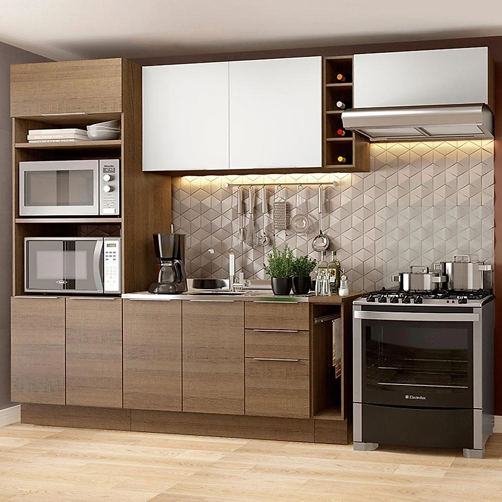 Cozinha completa madesa stella 290002 com armário e balcão rustic/rustic/branco