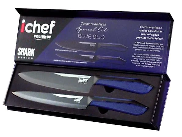 Conjunto de 2 facas polishop ichef special cut azul