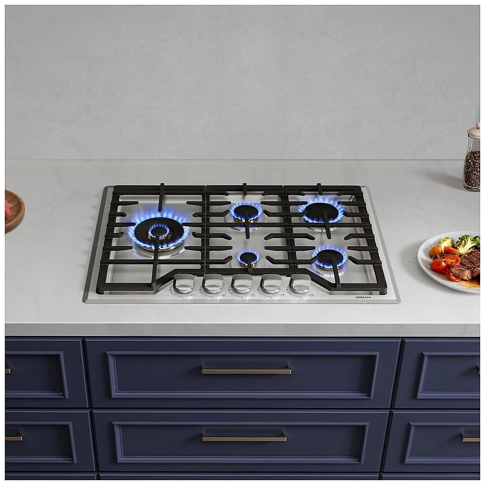 Cooktop a gás 5 queimadores Robam em inox acendimento automático proteção contra apagamento de chama 110V