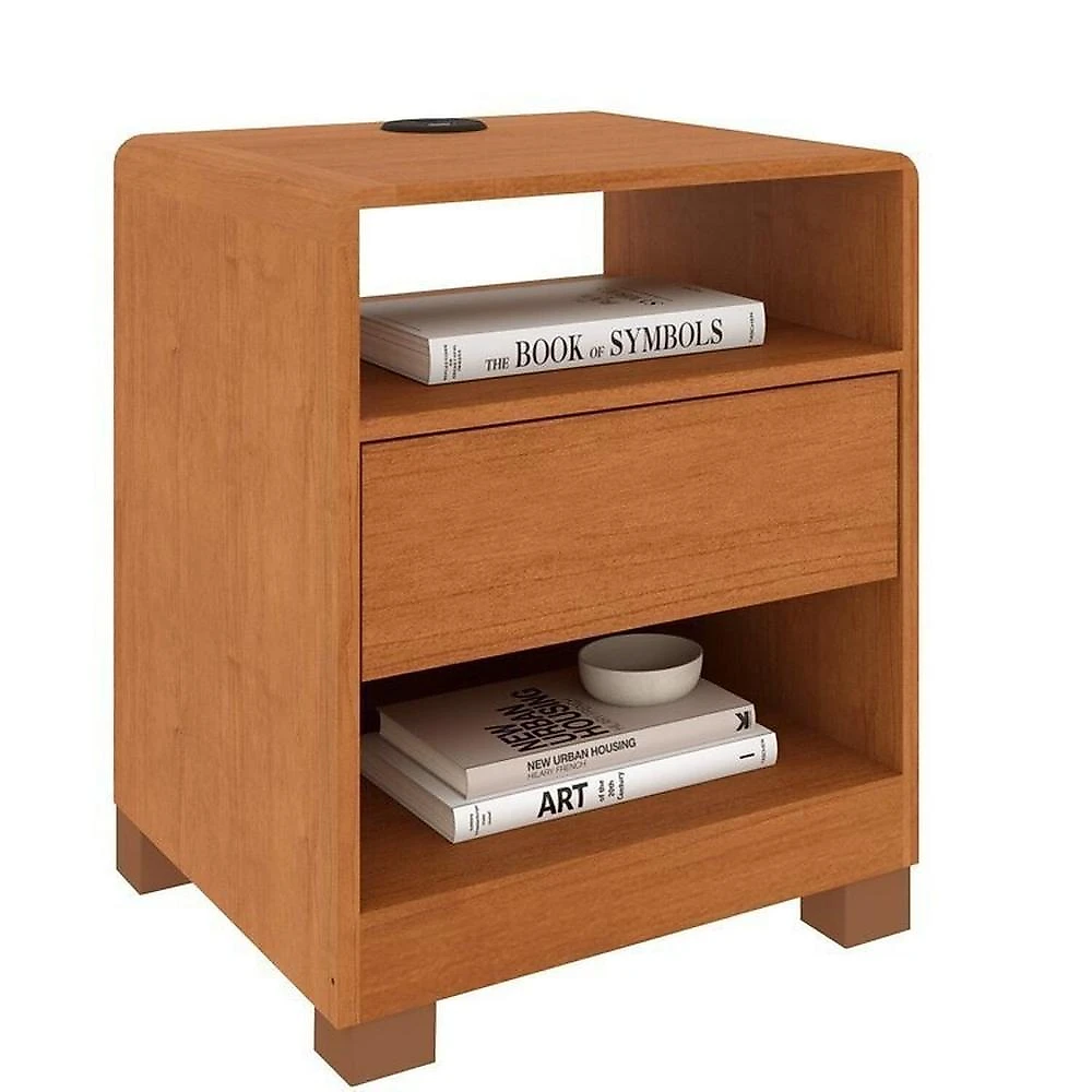 Conjunto Cama Monaco Casal + 2 Mesa de Cabeceira 1 Gaveta Orgânica Luna com Carregador Usb 100% Mdf Cinamomo/Cinamomo