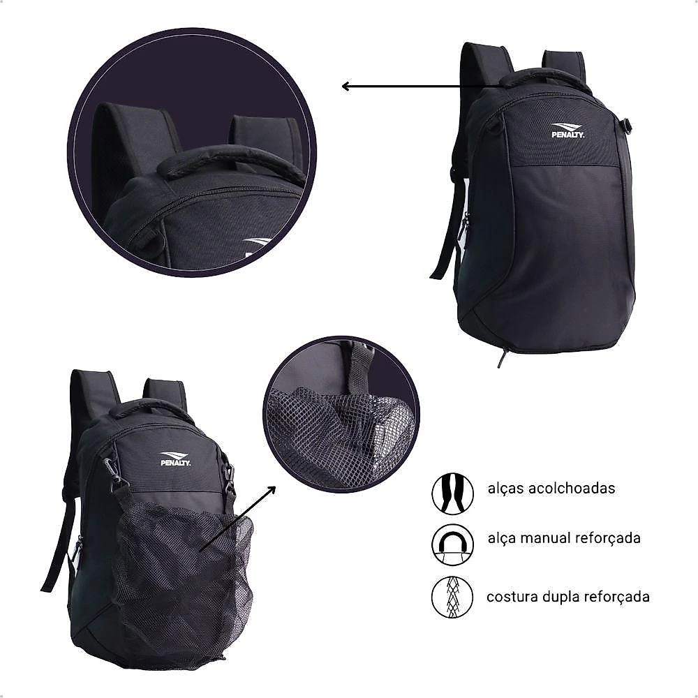 Mochila Penalty Design Funcional 2 Bolsos Compartimento Bola 20L Preto