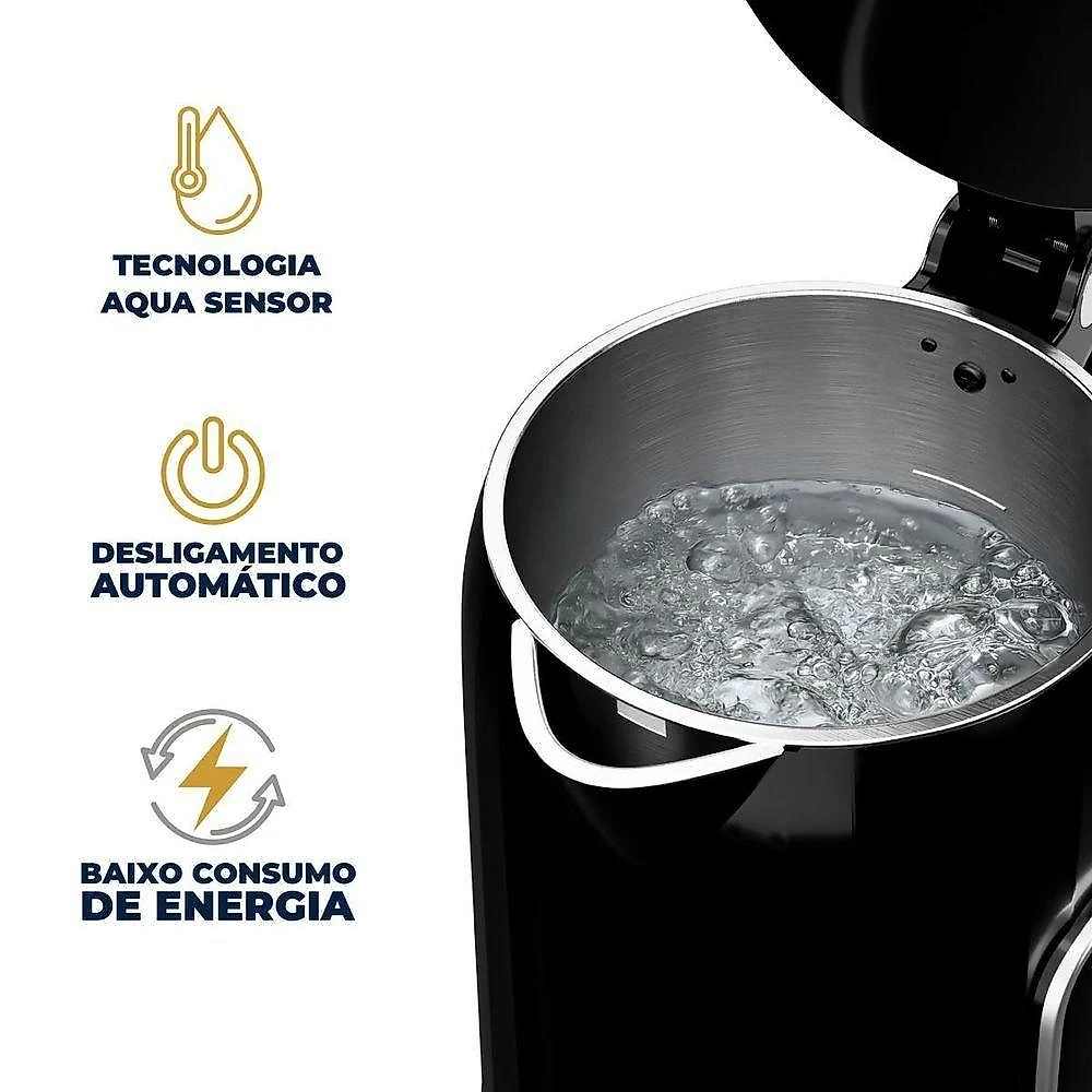 Chaleira Elétrica Britânia BCH17D 1250W 1,7L Aço Inox Preto Painel Touch 110V