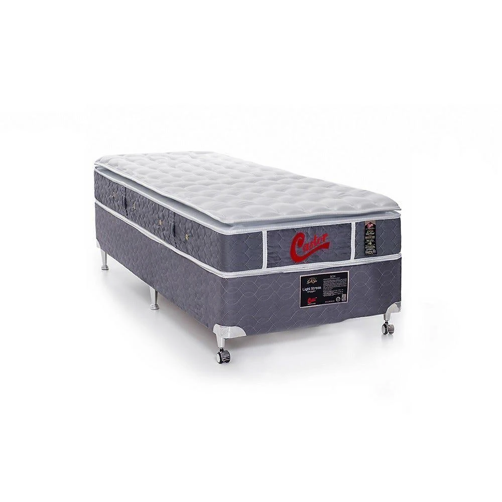 Cama Box + Colchão Castor Solteiro Super Luxo Light Stress One Face Pocket 96x203x54cm