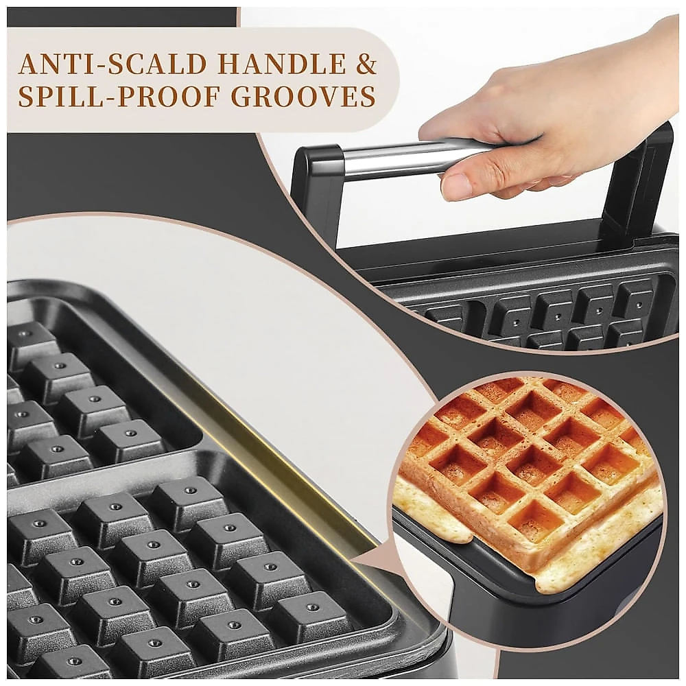 Máquina de Waffles UVFAST Quadrados Belgas, 4 Waffles, 3 Níveis Torra, 1200W, 120V