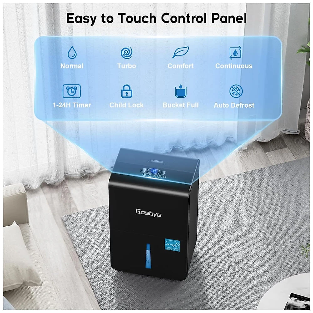 Desumidificador Gasbye DryPrime-50-B: Eficiente, Potente e Silencioso para Ambientes Grandes - Certificado Energy Star 2024, Autorestart - Preto