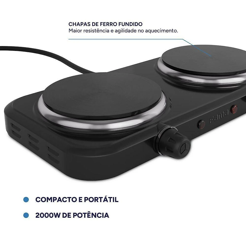 Fogão Elétrico 2 Bocas Britânia FFG01B Ferro Fundido Automático Preto 110V