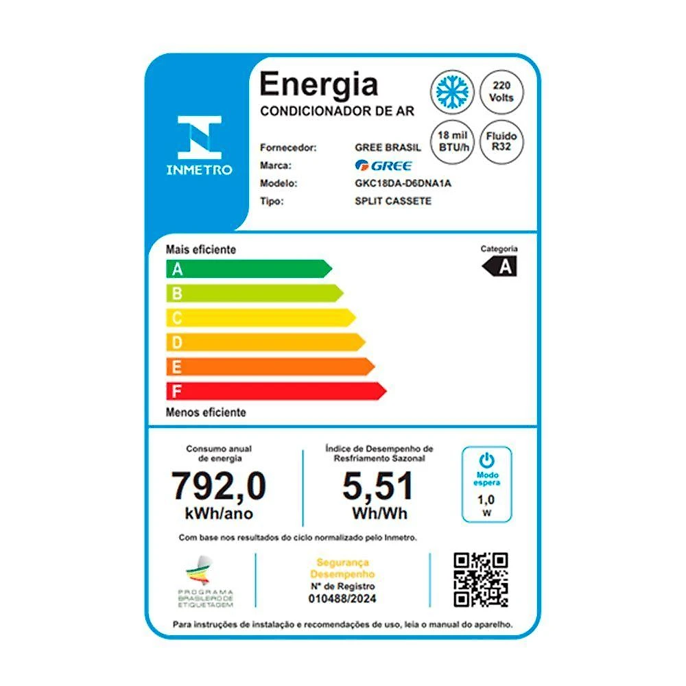 Ar Condicionado Split Cassete Gree G-linea 1 Via Inverter 18.000 BTUs Frio 220V R-32