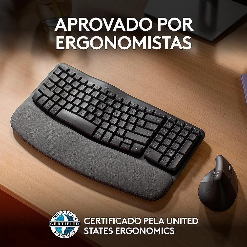 Teclado Sem Fio Logitech Wave Keys, Bluetooth, Layout US, Com Design Ondulado, Ergonômico, Grafite - 920-012281