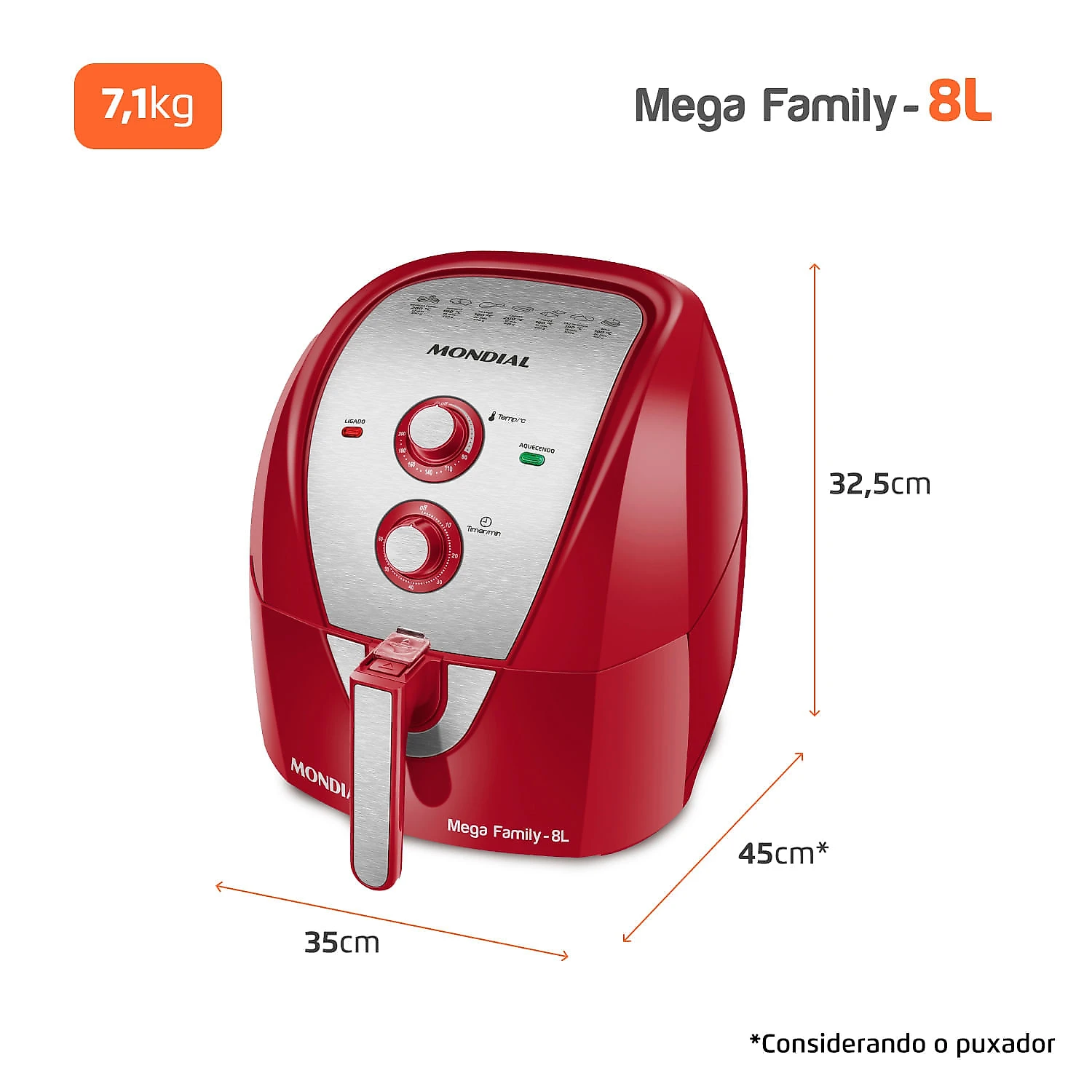 Fritadeira Sem Óleo Air Fryer 8 Litros AFN-80-RI Mondial 127V
