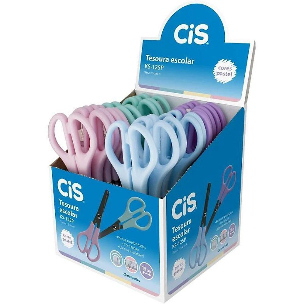 Tesoura Escolar Sertic CIS KS-125P 13cm Display 20 Cores Pastel
