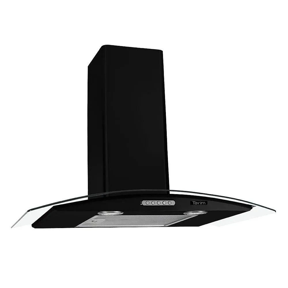 Coifa De Parede Terim Vidro Curvo Black Duto Slim 75 Cm Preto 110V