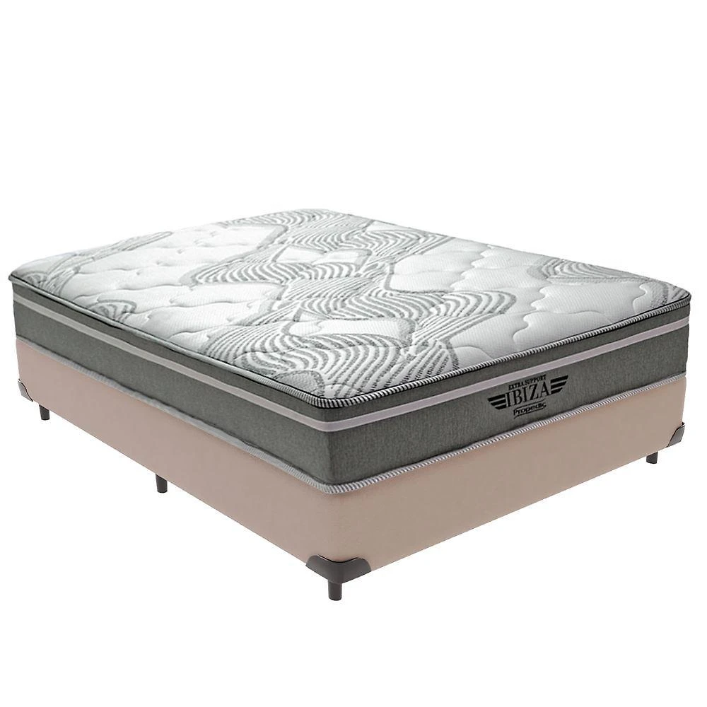 Cama Box Casal Ibiza com Pillow Top Molas Ensacadas Tecido Bege Vtech