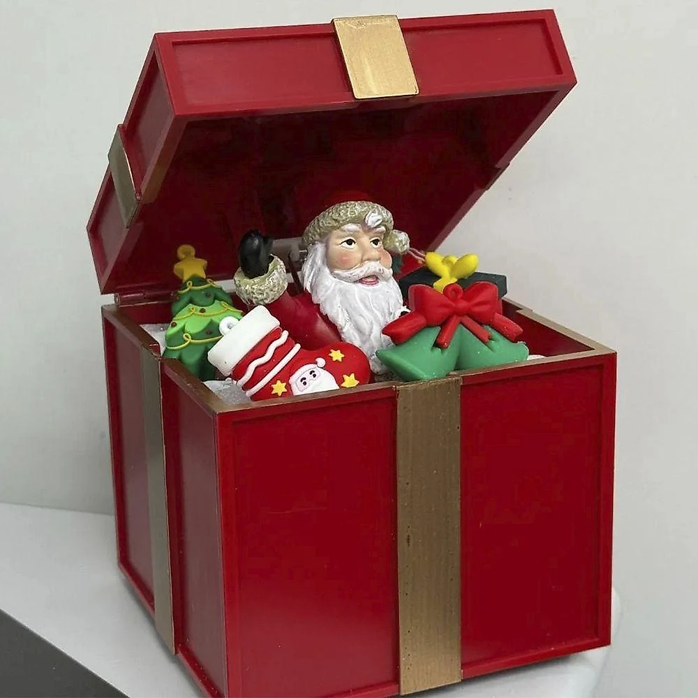 Caixa De Presente Natal Natalino Papai Noel Abre Fecha Led Som Musica Surpresa Decoraçao Festa Fim De Ano Comemoraçao
