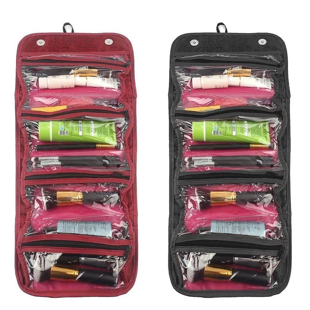 Bolsa Viagem Dobravel Frasqueira Necessaire Bolsinha 4 Divisorias Bolsos Organizador Maquiagem Pinceis Acessorios Organi
