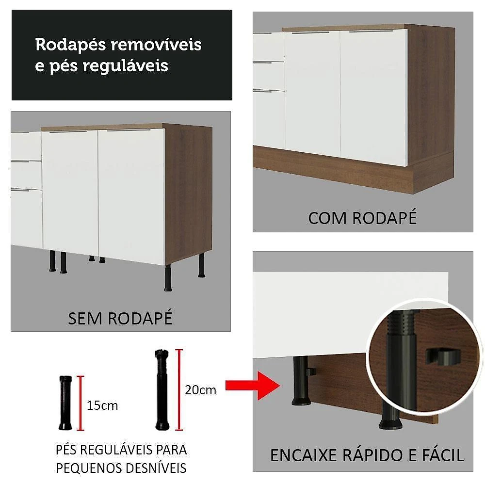Armário De Cozinha Completa 330cm Rustic/branco Stella Madesa 03 Rustic/branco