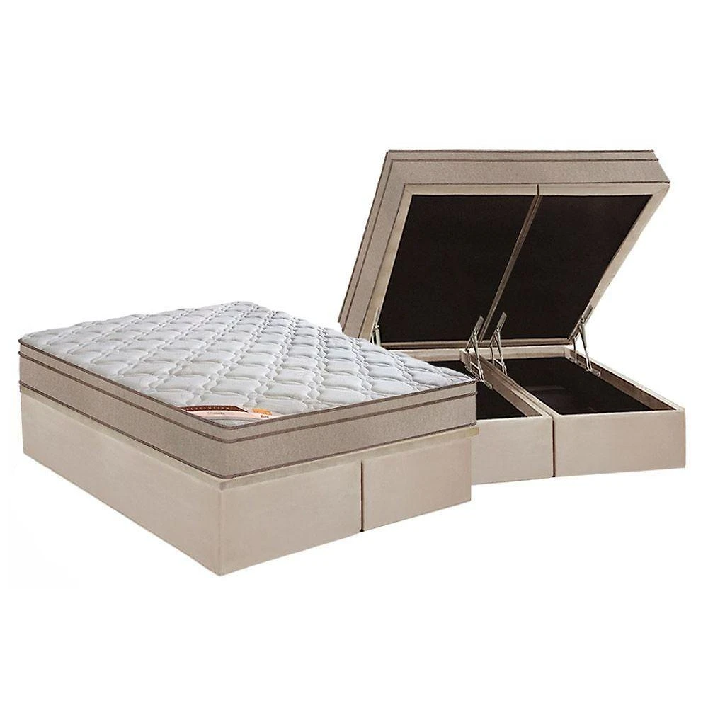 Cama Box Baú King: Colchão Molas Pocket Ensacadas Castor Revolution Híbrido + Base Crc Suede Clean (193x203)