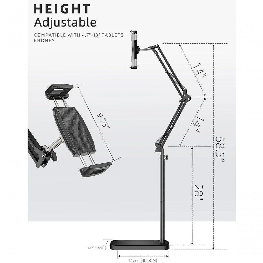 Suporte De Chão Para Tablet Com Base Estável De 5 Kg - Suporte Giratório De Braço Elástico De Altura Ajustável, Compatív