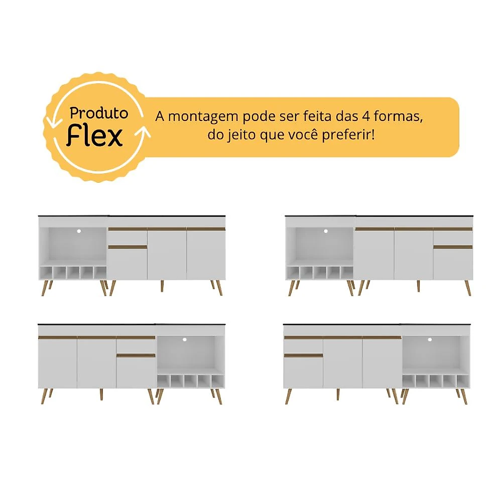 Armário de Cozinha Modulada Completa com Balcão 190cm Veneza Multimóveis MP2422 Branco
