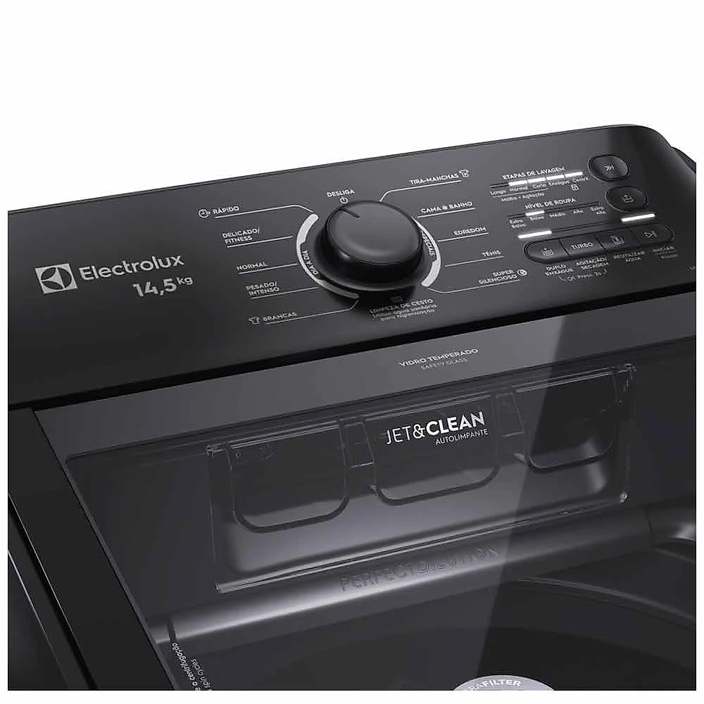 Máquina de Lavar Electrolux 14,5kg Efficient Preta com Cesto Inox, Jet&Clean e Ultra Filter​ (LEP15) - 127V 110