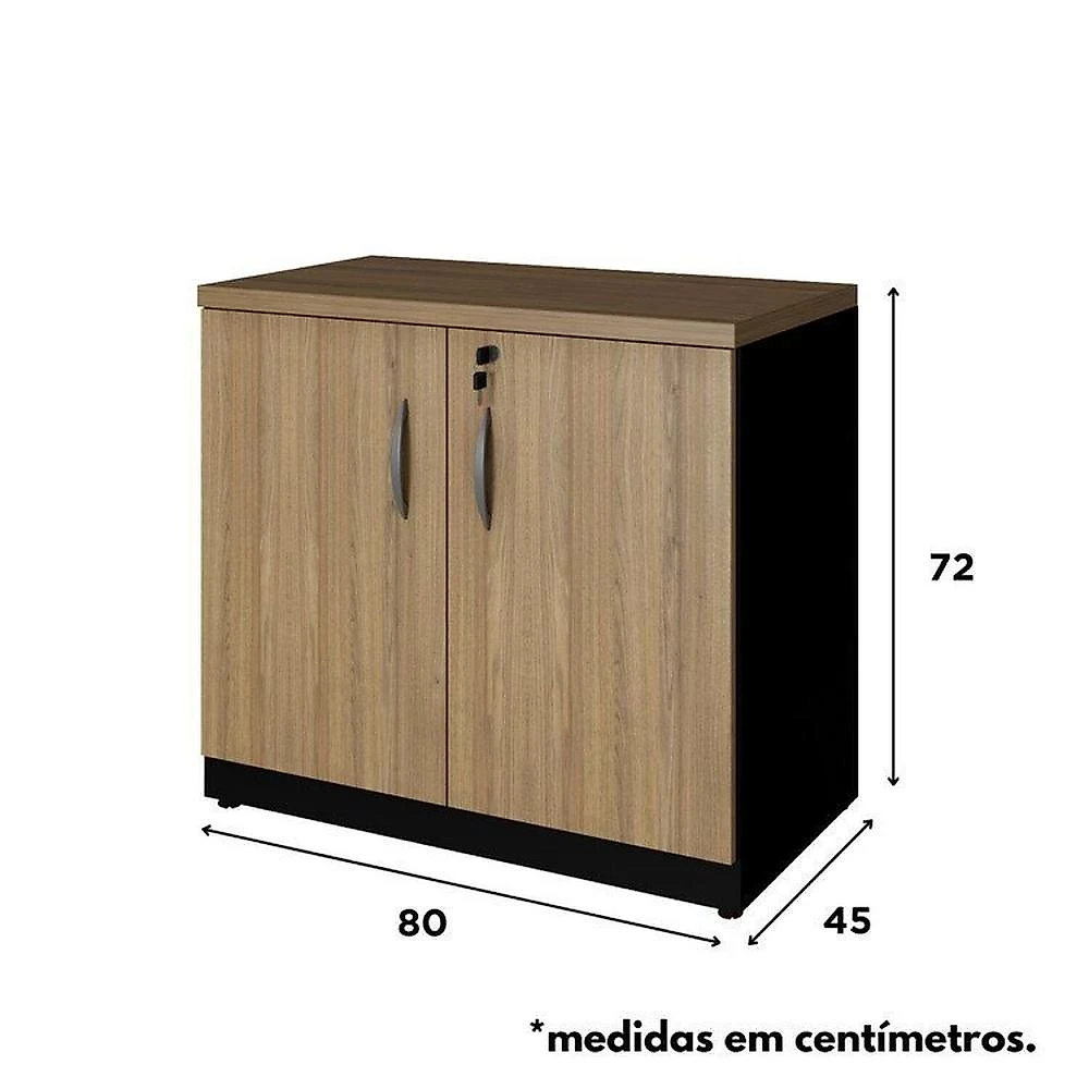 Conjunto para Escritório com Mesa de Reunião 6 Lugares e 2 Armários Baixos com Chave Espresso Móveis Macadâmia/Preto