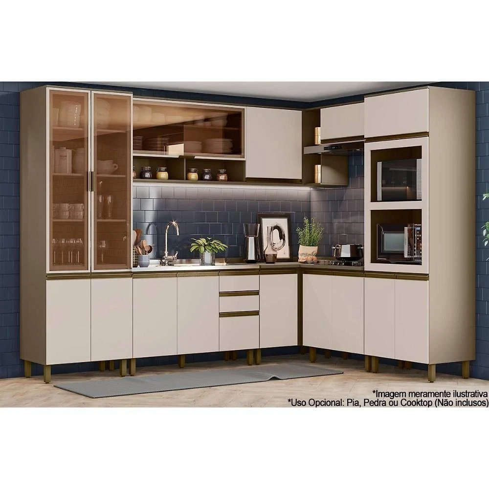 Cozinha Modulada Connect 10 Peças 3 Aéreos + 3 Balcões + 2 Paneleiros + 2 Complementos C6p07 Duna Cristal2 Aéreos + 1 Balcão + 1 Complemento